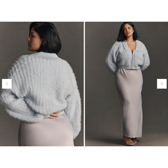 By Anthropologie Zip-Up Brushed Fuzzy Sweater Cardigan Sky Blue Size Small EUC - Picture 12 of 12